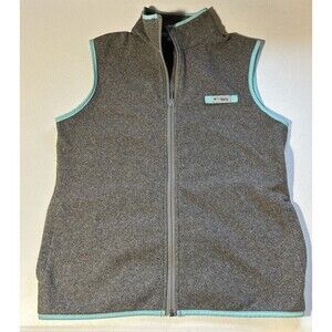 Columbia Women's Vest Sz S Fleece PFG Embroidered Gray w/ Turquoise Full Zip
